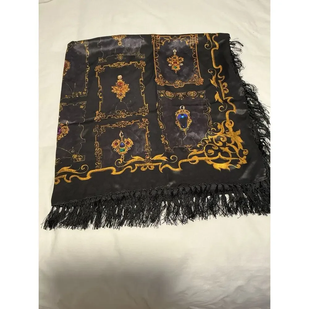 L’Agence Black Silk Jewel Printed Scarf 40”